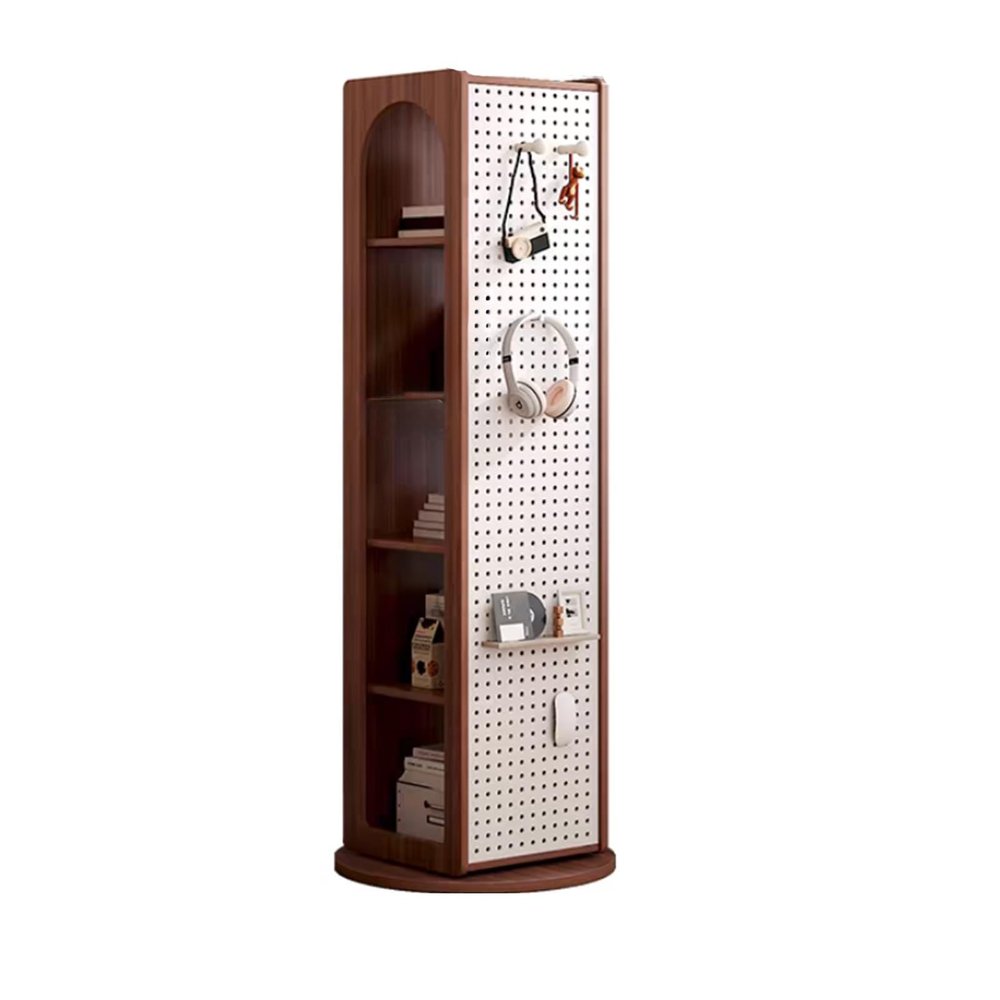 DUANHOZ Modern Rotating Bookshelf with Pegboard and Mirror
