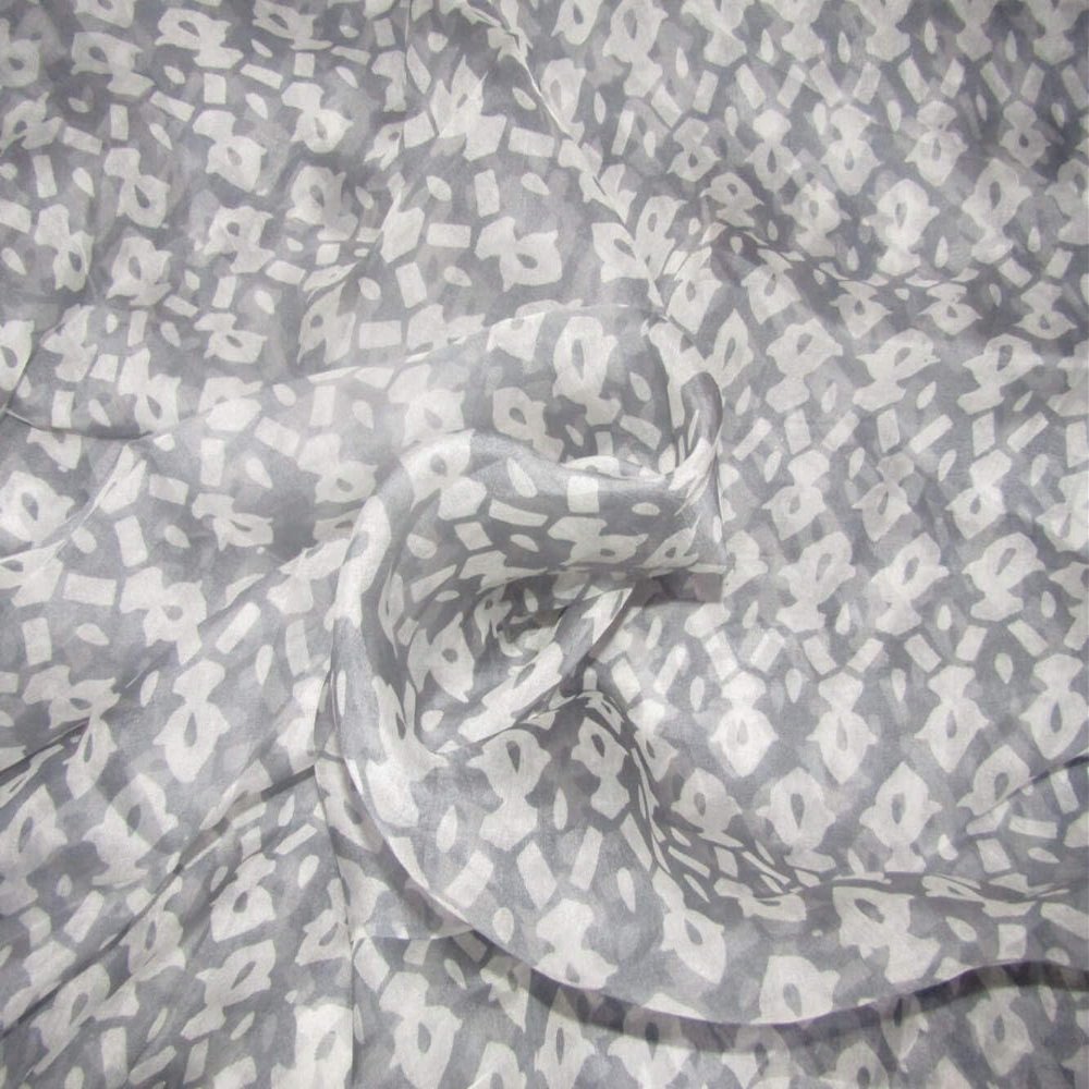 Printed Leheriya Gray Organza, 111.8 cm Wide, by the Yard [11135] Silk