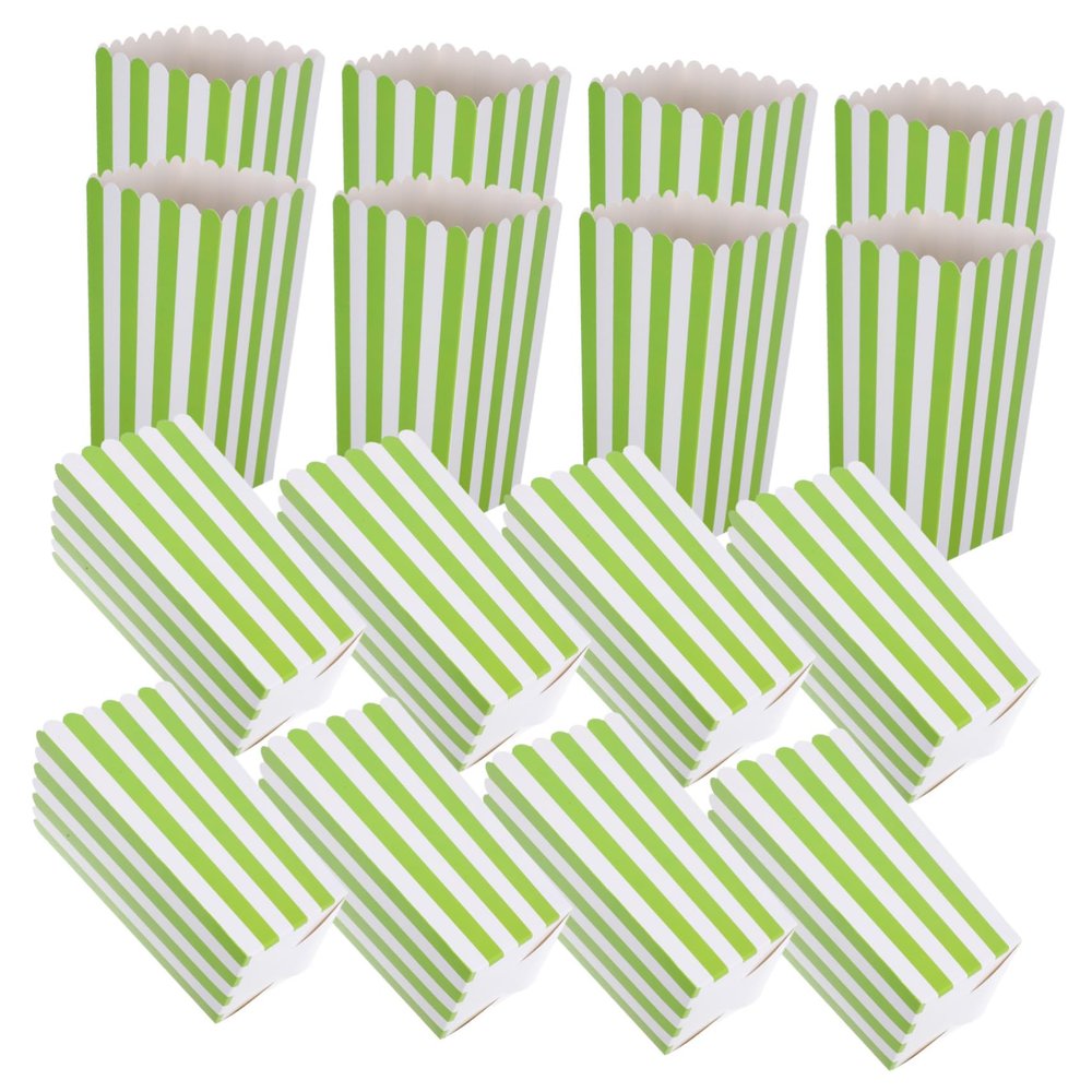 ABOOFAN 40-Piece Green Striped Paper Popcorn Buckets for Snacks