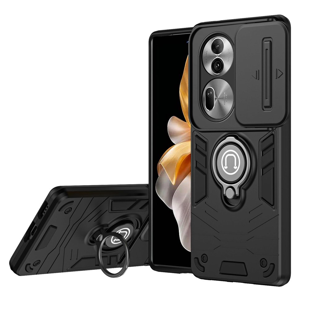 Lucyliy Case for OPPO Reno11 Pro with Sliding Lens Cover, Magnetic Mount, Black