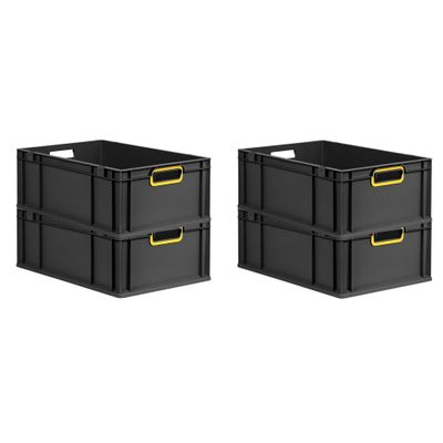 PROREGAL SuperSaver Set of 4 Eurobox NextGen Color | HxWxD 22x40x60 cm | 44 L | Yellow Open Handles | Reinforced Base | Black