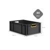 PROREGAL SuperSaver Set of 4 Eurobox NextGen Color | HxWxD 22x40x60 cm | 44 L | Yellow Open Handles | Reinforced Base | Black view 2