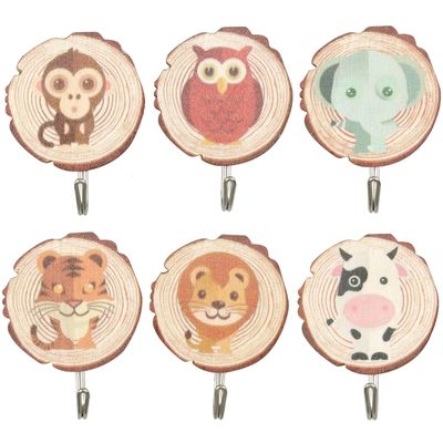 Shuqio 6-Piece Wooden Wall Hooks with Animal Design