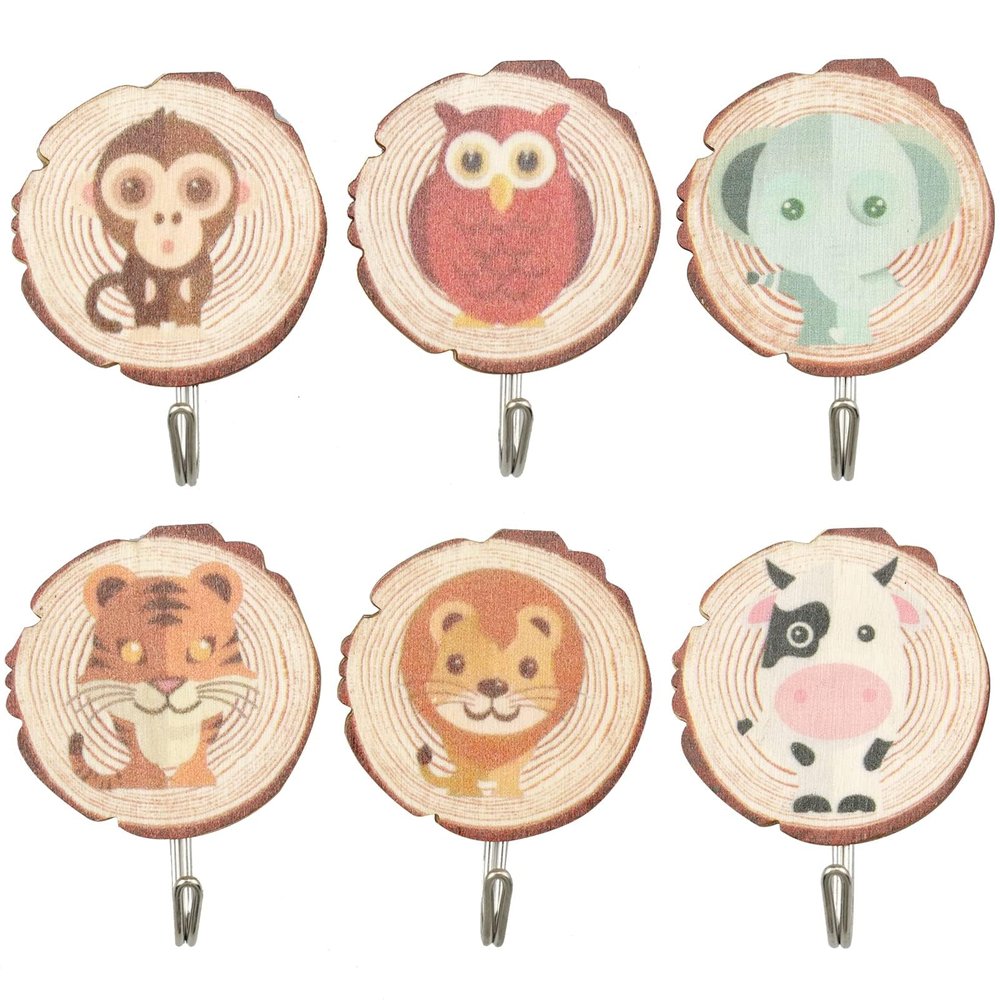 Shuqio 6-Piece Wooden Wall Hooks with Animal Design