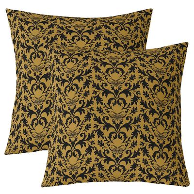 Homemissing Gold Damask Death Moth Gothic Decorative Pillow Cover, Vintage Floral Jacquard Boho Style, 55 x 55 cm