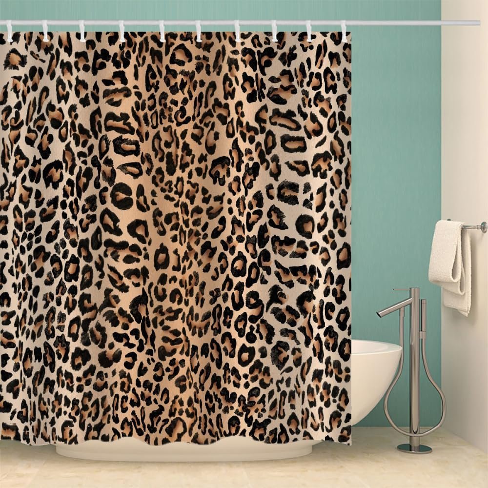 RFFLUX 3D Leopard Shower Curtain, 180 x 180 cm, Waterproof Polyester, 12 Hooks
