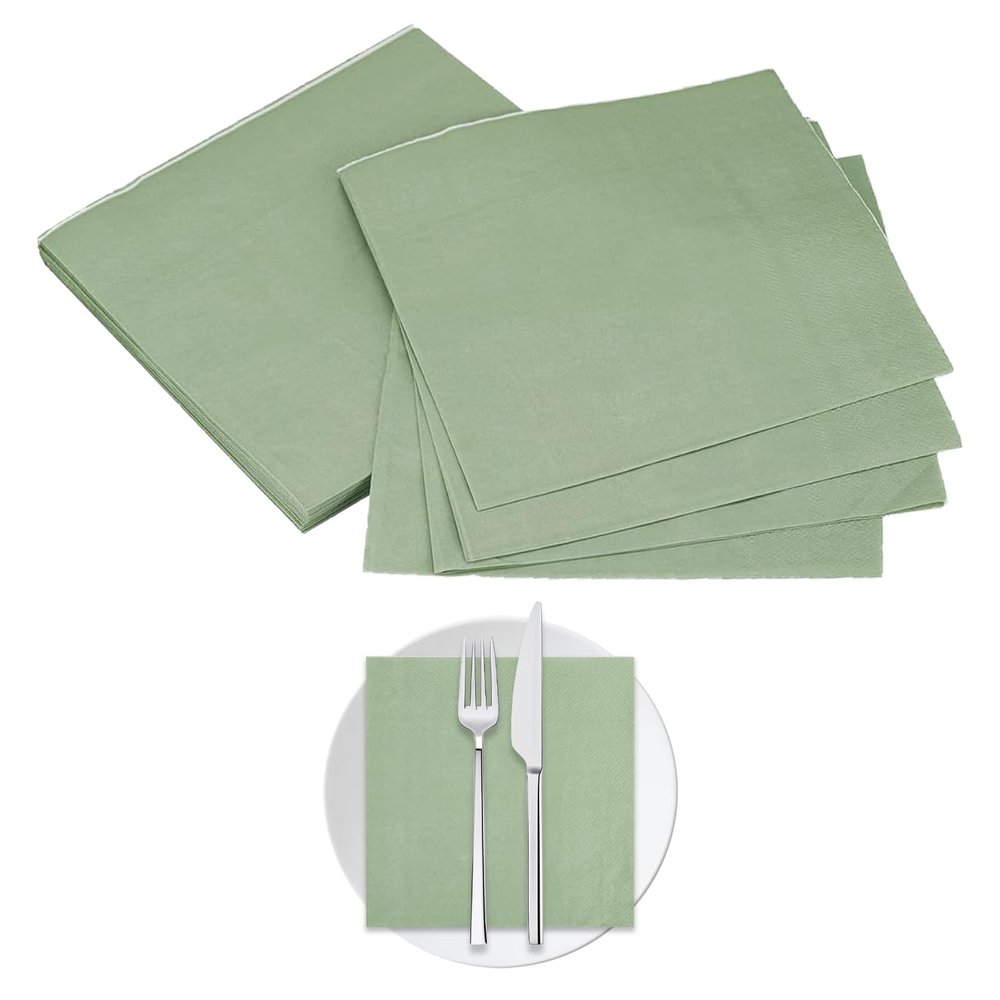 60 Sage Green Napkins, 2-Ply Eucalyptus Napkins for Weddings, Parties, Birthdays