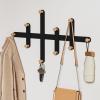LOFTPLUS Wall-Mounted Coat Rack, Black Metal, 10 Wooden Hooks view 2