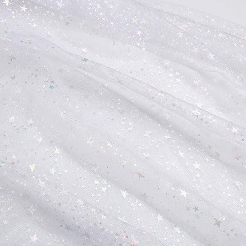 1.5m x 1m Glitter Star Tulle Mesh Fabric Black
