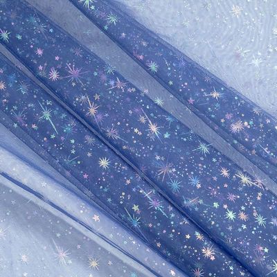 1.5m x 1m Glitter Star Tulle Mesh Fabric Black (Blue)