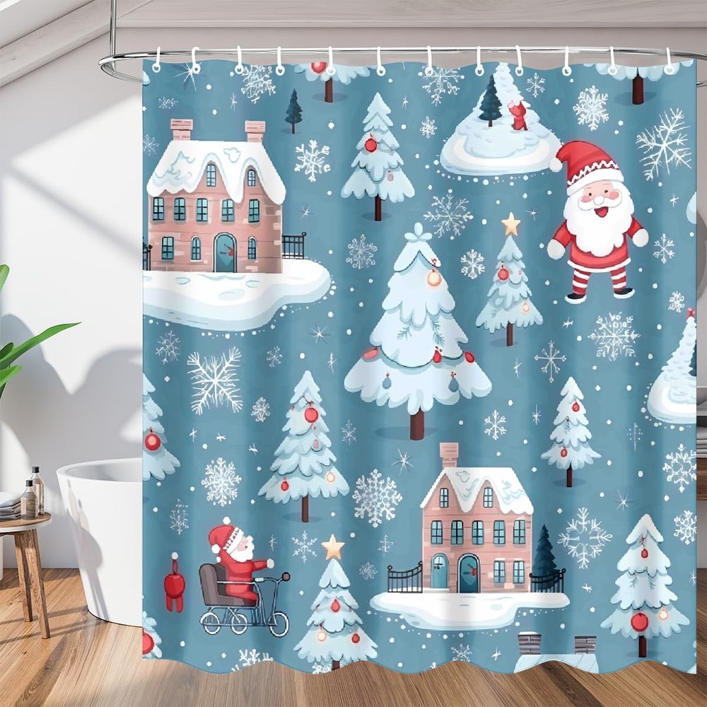 Mexpekil Christmas Shower Curtain, Waterproof and Mildew-Resistant, Polyester, with 12 Hooks, 60 x 72 in