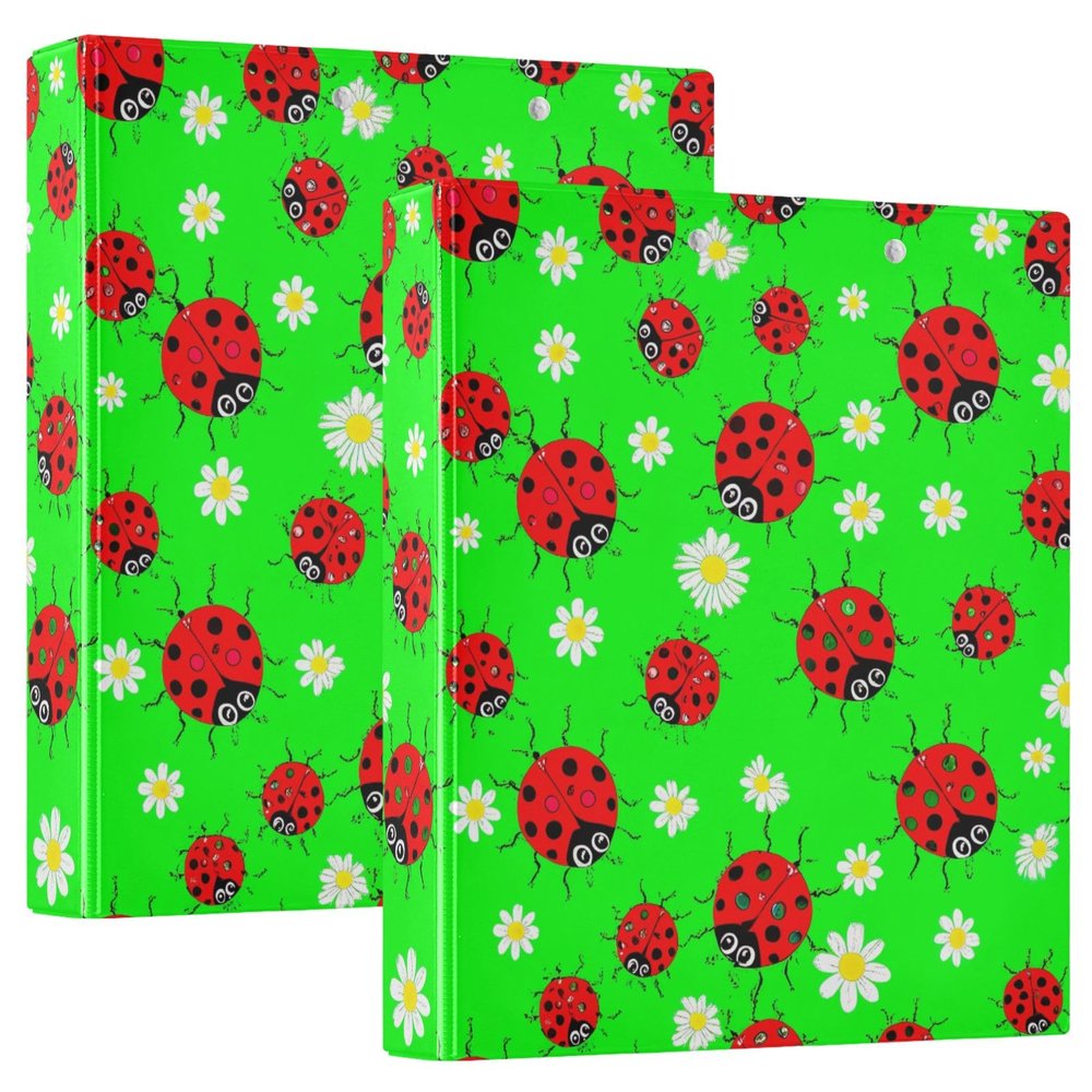 Funny Ladybirds Daisies Green 3-Ring Binder, 200 Sheets, D-Ring Binder for School and Office Supplies, 2-Pack