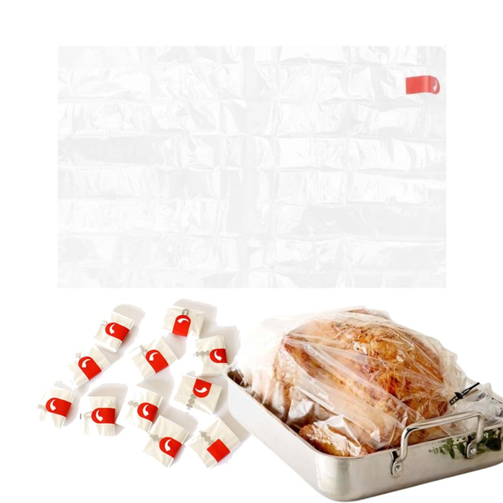 Heat-Resistant Cooking Bags, 25 x 38 cm, Oven and Microwave Safe (75 min/220°C), Durable Plastic Bags for Turkey, Chicken, and Meat, Includes PET Ties (5 Pack)