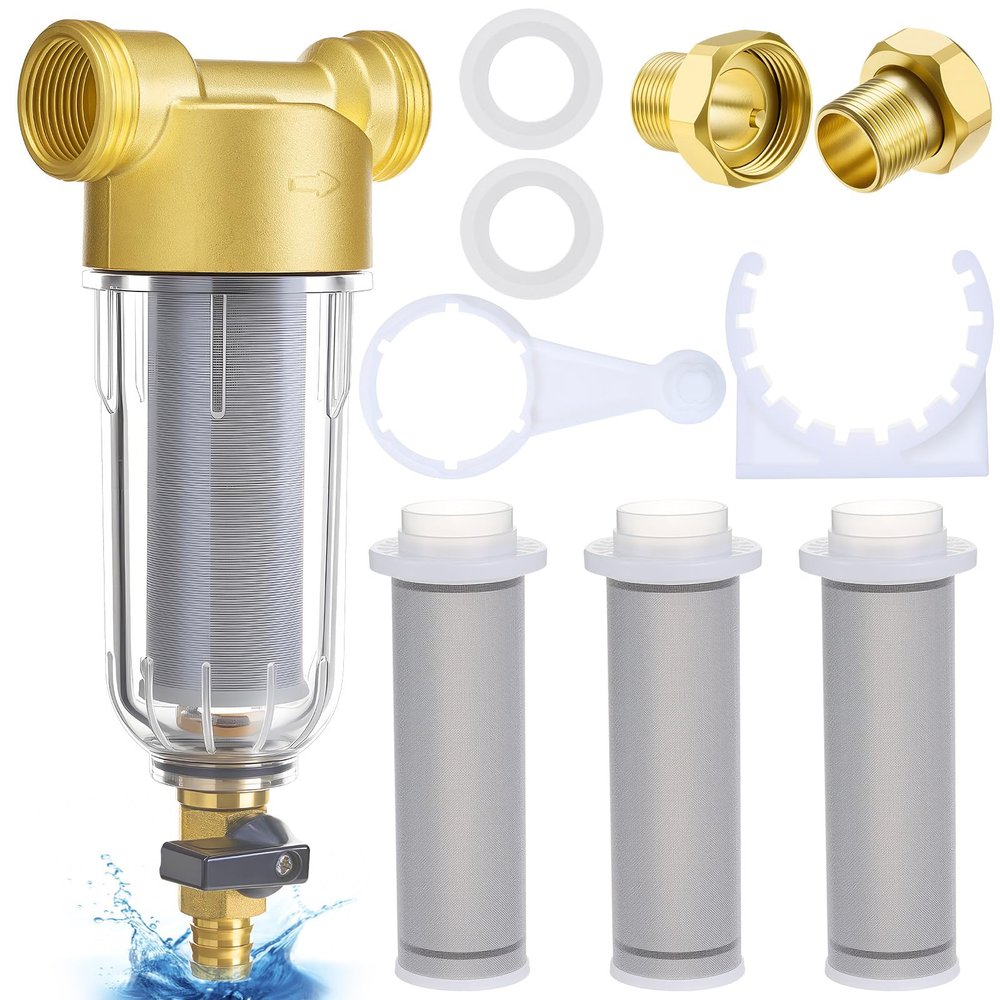 WILLBOND 3/4 in. Spin-Down Sediment Water Filter, Reusable 50/100/200 Filter with 2 Adapters