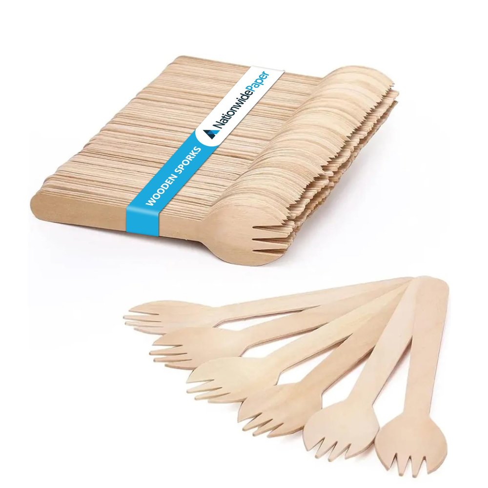 Nationwide Paper Wooden Forks, Compostable and Biodegradable, 1,000 Count