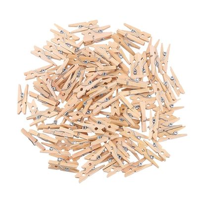 Mini Wooden Clips, 25 mm, Natural Wood, 100 Pieces
