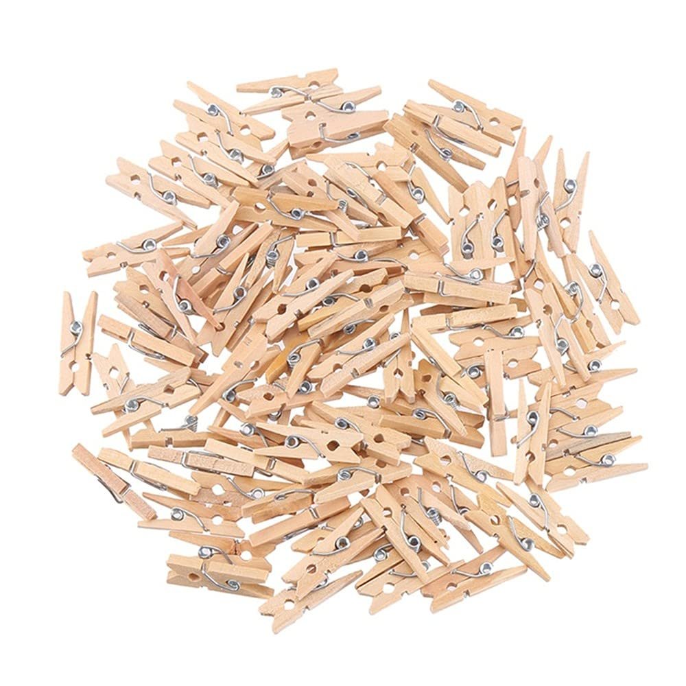 Mini Wooden Clips, 25 mm, Natural Wood, 100 Pieces