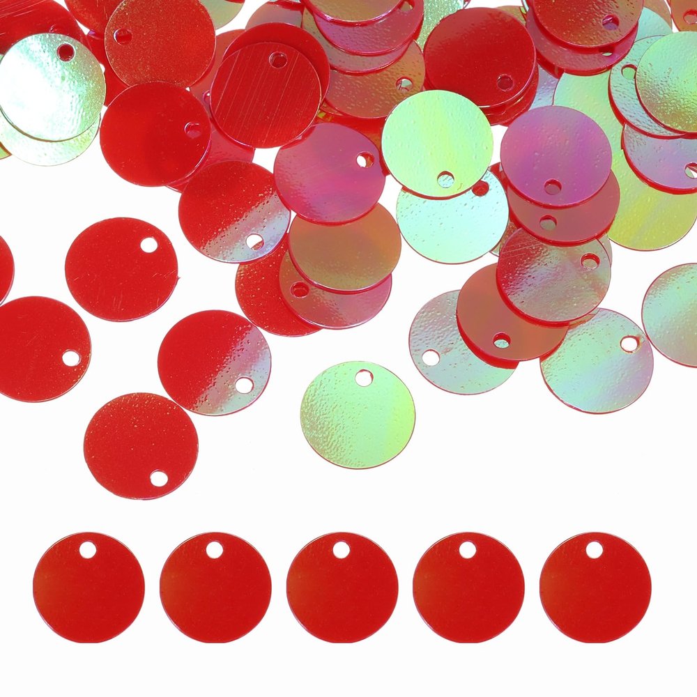 QUARKZMAN Flat Round Sequins, 600pcs 10mm/0.4in AB Red