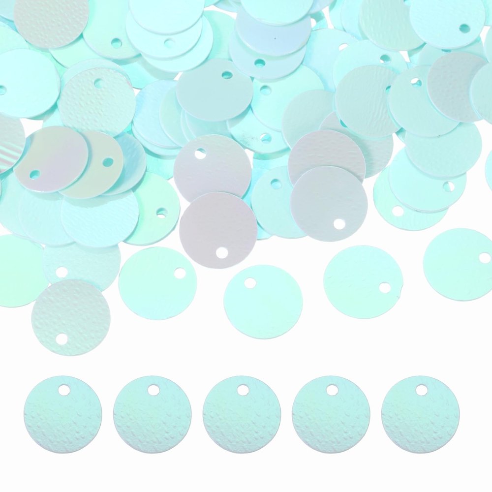 QUARKZMAN Flat Round Sequins, 600pcs 10mm/0.4in AB Mint Green
