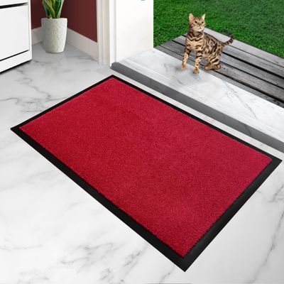 furni24 Door Mat - Easy-Clean, Weather-Resistant Dirt-Trapping Mat with Non-Slip Backing - Indoor and Outdoor Use, Absorbent, Quick-Drying, Washable - Red, 60 x 90 cm