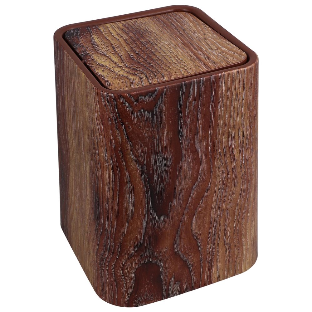 VALICLUD Vintage-Style Trash Can with Swing Lid and Retro Wood Grain
