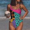 Women's Ruched One-Piece Swimsuit, Hawaiian Beach Print, 90s Style, S view 2