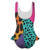Women's Ruched One-Piece Swimsuit, Hawaiian Beach Print, 90s Style, S view 4
