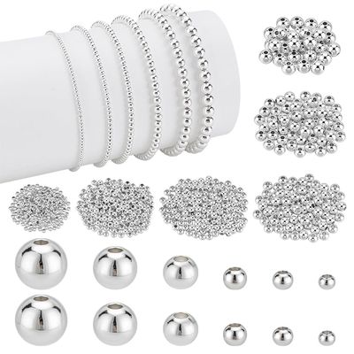 PH PandaHall Round Spacer Beads in 6 Sizes - 590 pcs Silver Metal Beads