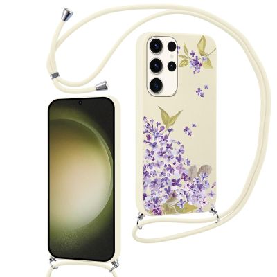 Phoona Phone Case with Lanyard for Samsung Galaxy S25 Ultra 5G, Purple Flowers
