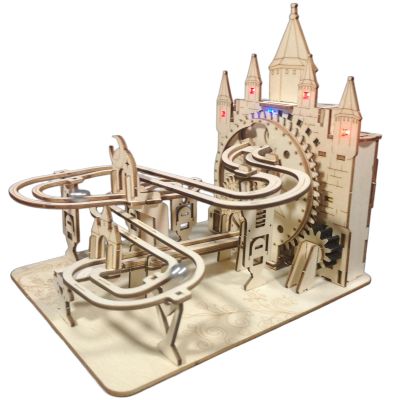3D Wooden Puzzle Marble Run, Mechanical Construction Toy with LED and Sound, DIY Table Decor