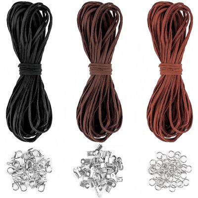 Leather Cord in 3 Colors - Genuine Leather with Closure for Jewelry Making - DIY Bracelet, Necklace Supplies - Faux Suede Rope for Beading & Macramé (10m x 3mm)