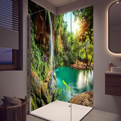 Cascade Shower Wall with Clear Stream in Lebanon, Glossy Aluminum, 0.3 cm, 90 x 200 cm