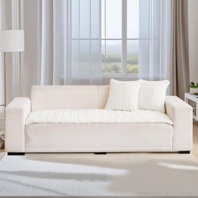 MIFXIN Thickened Sofa Cover, Soft Mink Velvet, Universal Non-Slip Cover for 2/3/4-Seat Sofas, Pet-Friendly, Block White, 70 x 150 cm