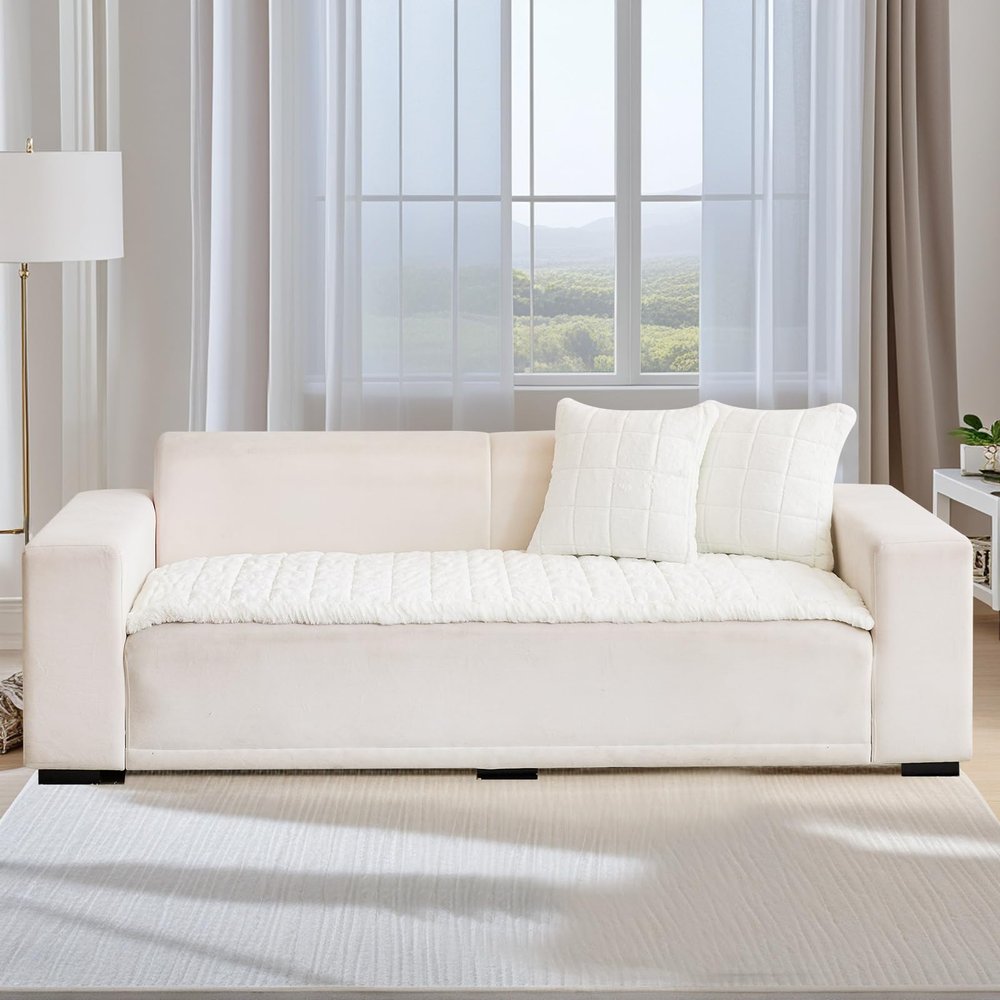 MIFXIN Thickened Sofa Cover, Soft Mink Velvet, Universal Non-Slip Cover for 2/3/4-Seat Sofas, Pet-Friendly, Block White, 70 x 150 cm