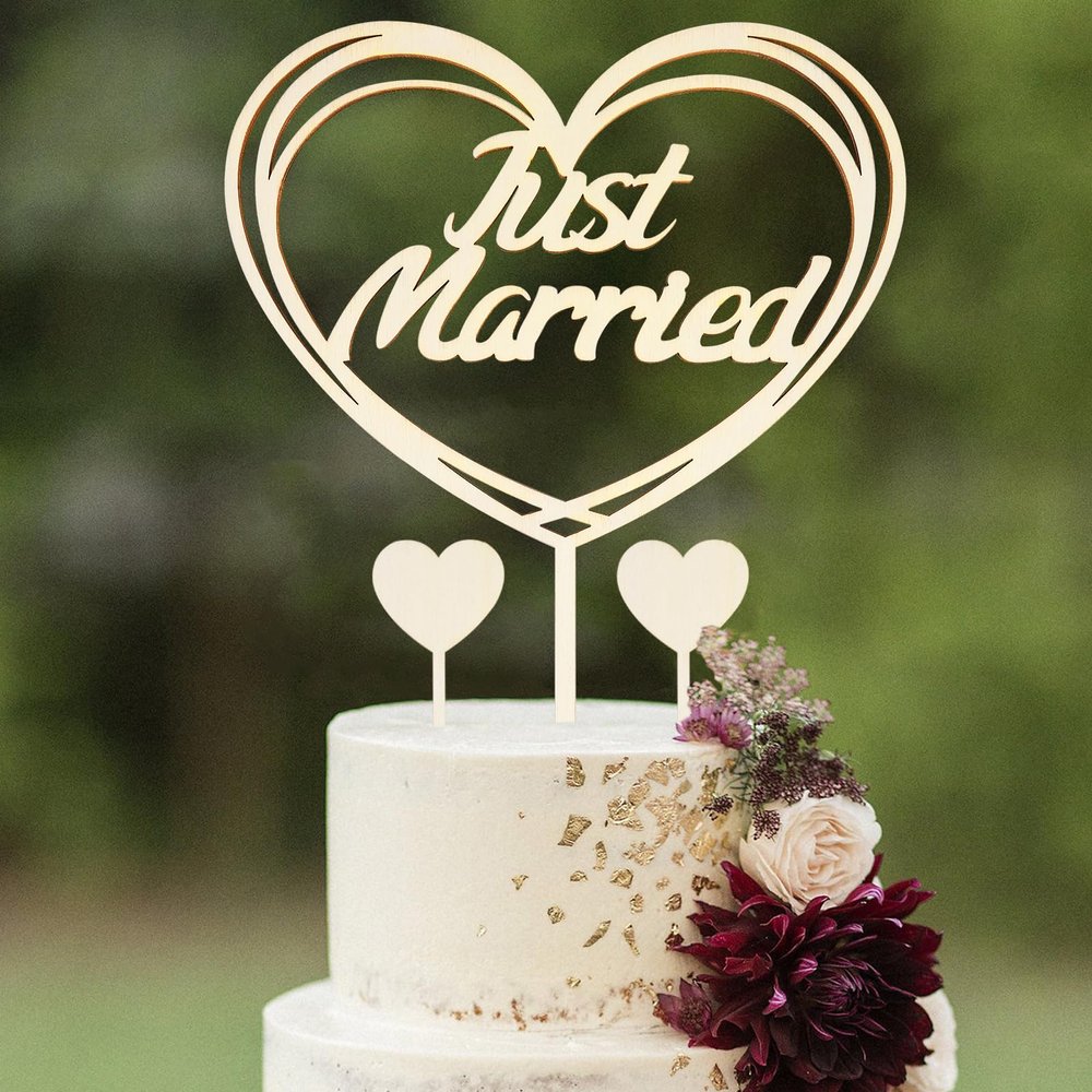 Just Married Wooden Cake Topper