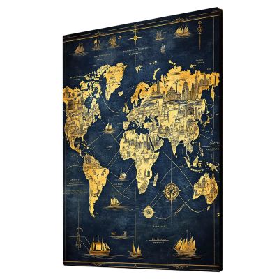 Adult Paint by Numbers World Map DIY Set with Boat Design, 95 x 70 cm Canvas, 36 Acrylic Colors and Brushes