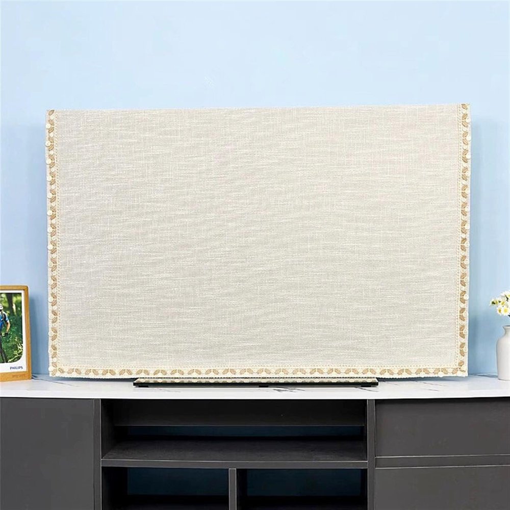 SQOYEI All-Inclusive TV Cover, LCD LED Screen Protector for TVs, Thick Fabric TV Cover for Home or Business, Universal (88 × 60 cm, Linen Beige)