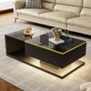 BTM Modern LED Coffee Table with Glass Top, Black, 50 x 100 x 33 cm view 1