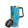 RPLIFE Quirky Christmas Trees Blue Stainless Steel Insulated Travel Tumbler with Handle and Straw view 2