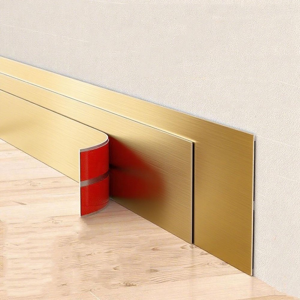 QIPN 3 m Self-Adhesive Stainless Steel Wall Trim, 8 cm, Brushed Gold