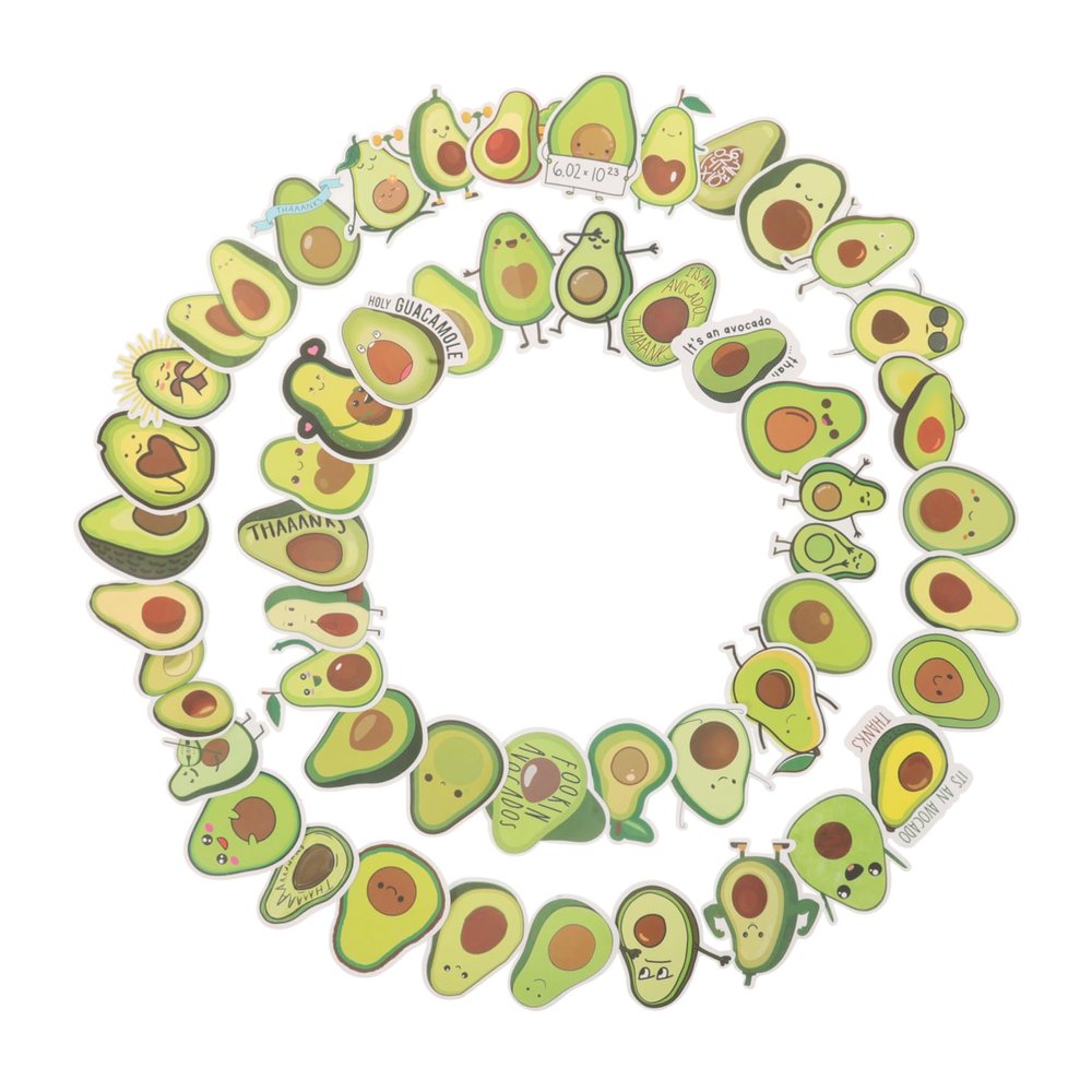 YOSADIER 50-Piece Avocado Sticker Set, Decorative Plastic Stickers, Water- and Weather-Resistant, Self-Adhesive for Laptops, Water Bottles, Bicycles and Scrapbooking