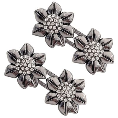 Adjustable Rhinestone Flower Button Clasp