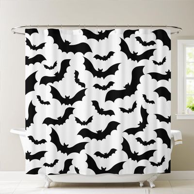 3D Bathtub and Shower Curtain, Mold-Resistant, 240 x 200 cm, Bat Design