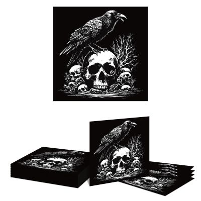 Kotkiddy 20 Halloween Napkins with Skull Raven Design