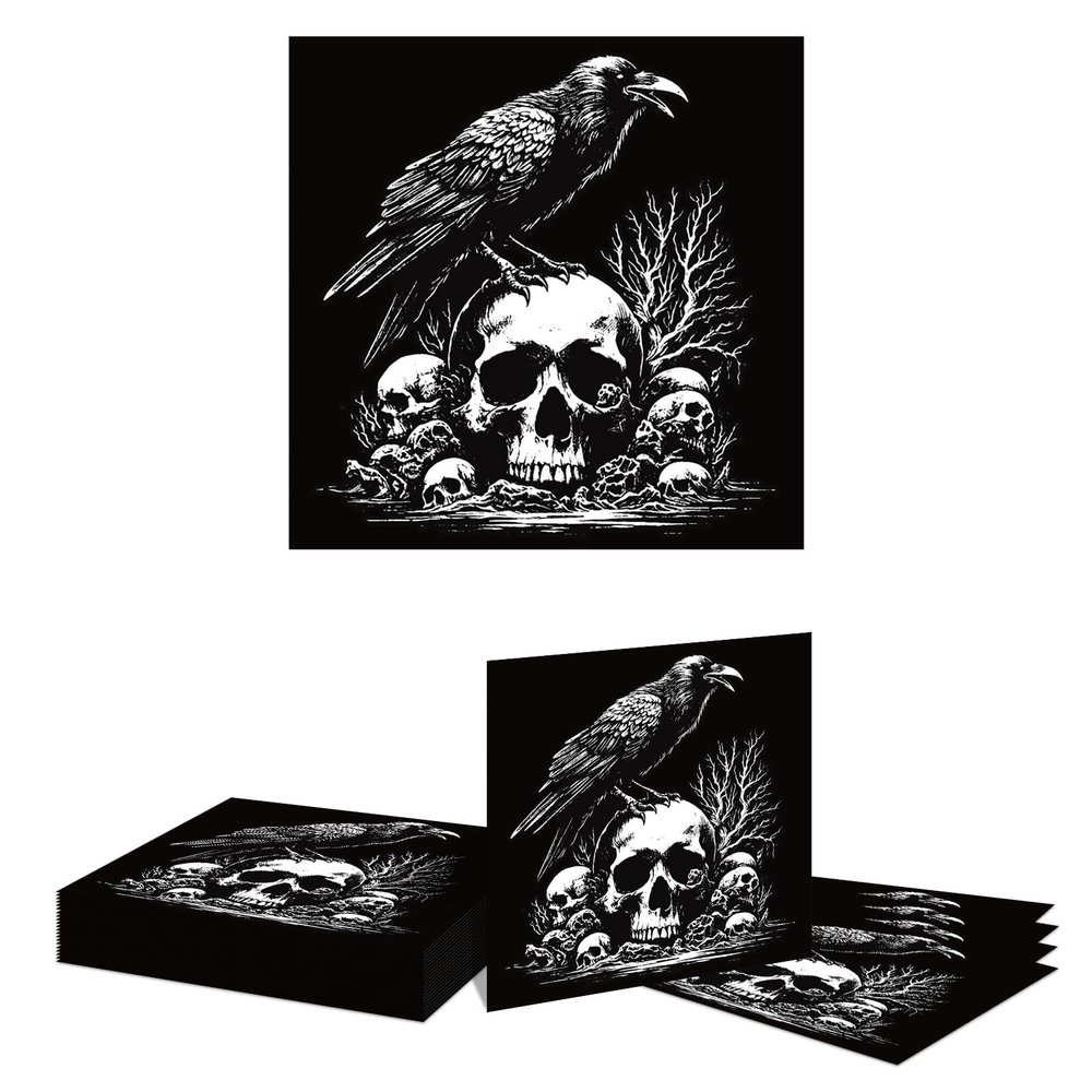 Kotkiddy 20 Halloween Napkins with Skull Raven Design