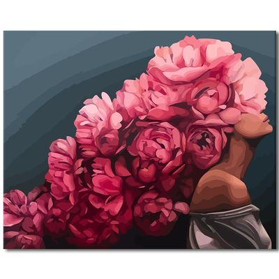 TISHIRON Painting by Numbers for Adults - Girl with Rose in Dark, Floral Theme - 16x20 inch