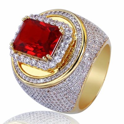 Jpltlvy Men's CZ Ruby Ring, Gold Vintage Statement Band