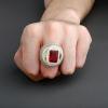 Jpltlvy Men's CZ Ruby Ring, Gold Vintage Statement Band view 3