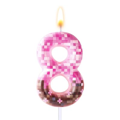 Pixel Birthday Candle, Premium Pink Girl Pixel Print