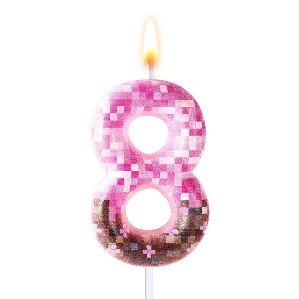 Pixel Birthday Candle, Premium Pink Girl Pixel Print